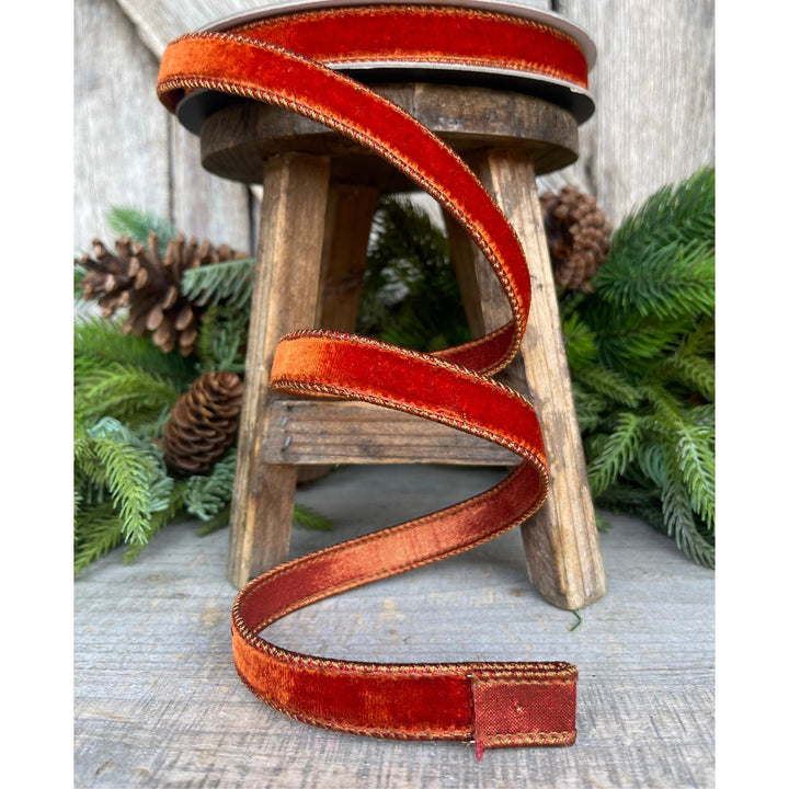 3/4" Cinammon Velvet Ribbon, Farrisilk Ribbon, Fall Ribbon