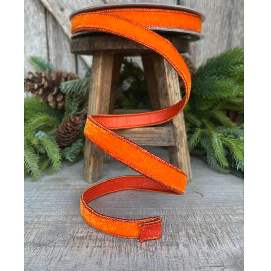 3/4” Orange Velvet , Velvet ribbon, Halloween Ribbon, Fall Ribbon, Farrisilk Velvet, Orange Velvet, Velvet Ribbon, Orange Ribbon, RV000-52