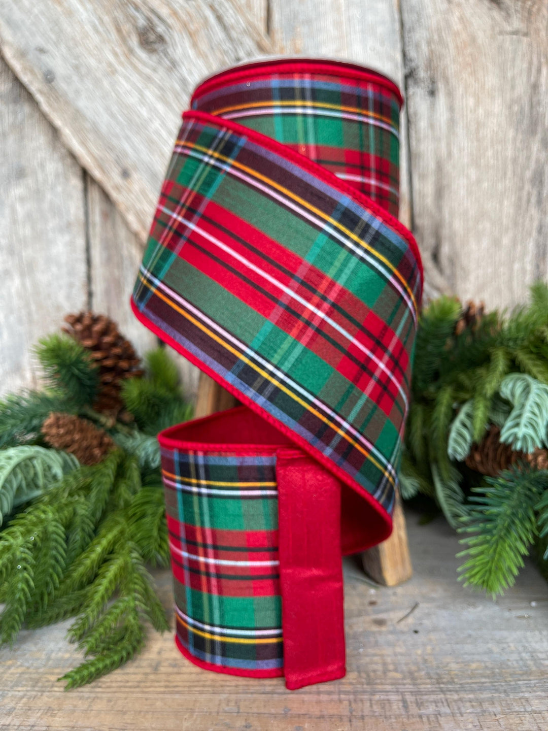 Christmas Plaid Wired Ribbon, Farrisilk Ribbon, Red