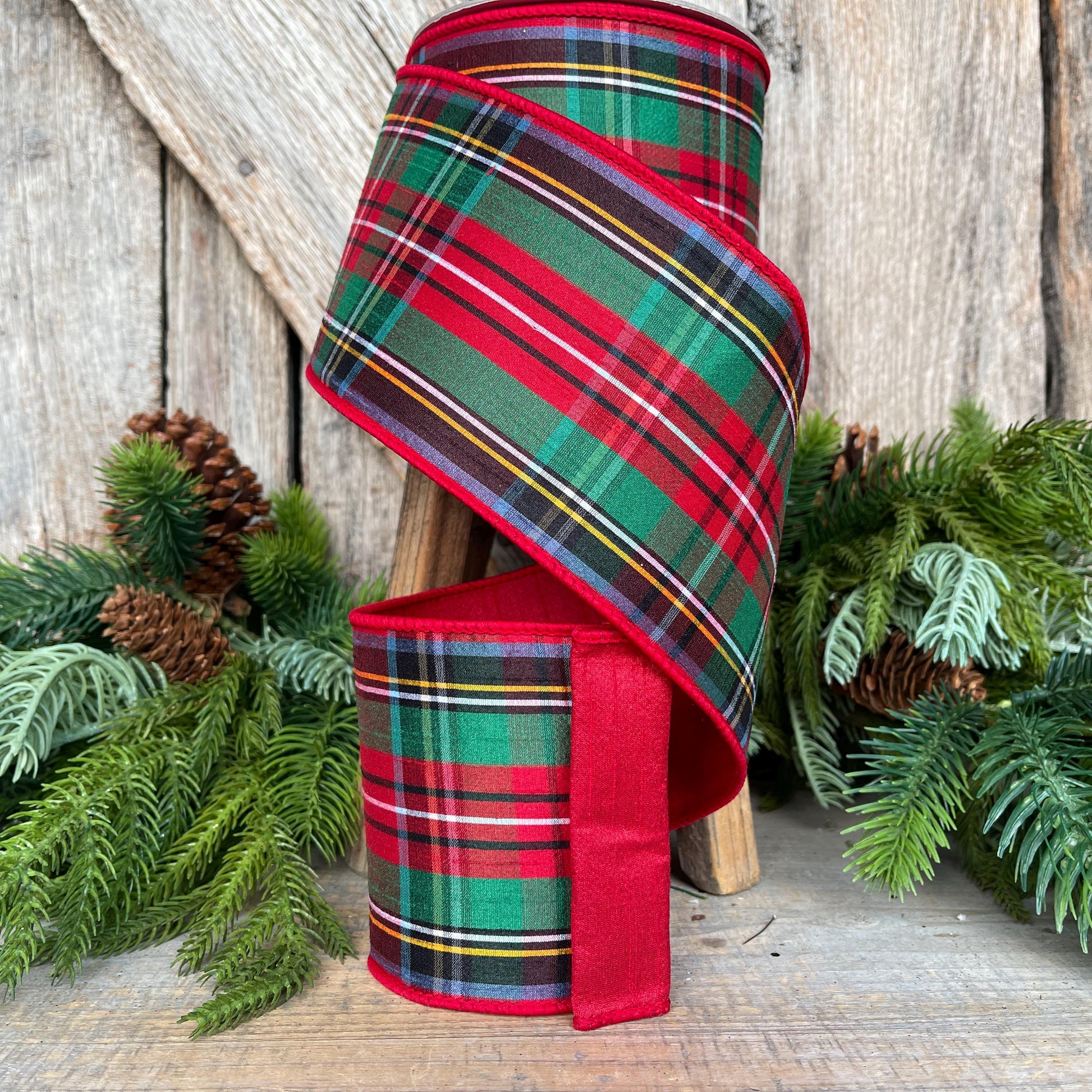 4" Chistmas Plaid ribbon, Farrisilk Ribbon, Simply plaid ribbon, Red Christmas plaid ribbon, wired ribbon, RG006-47
