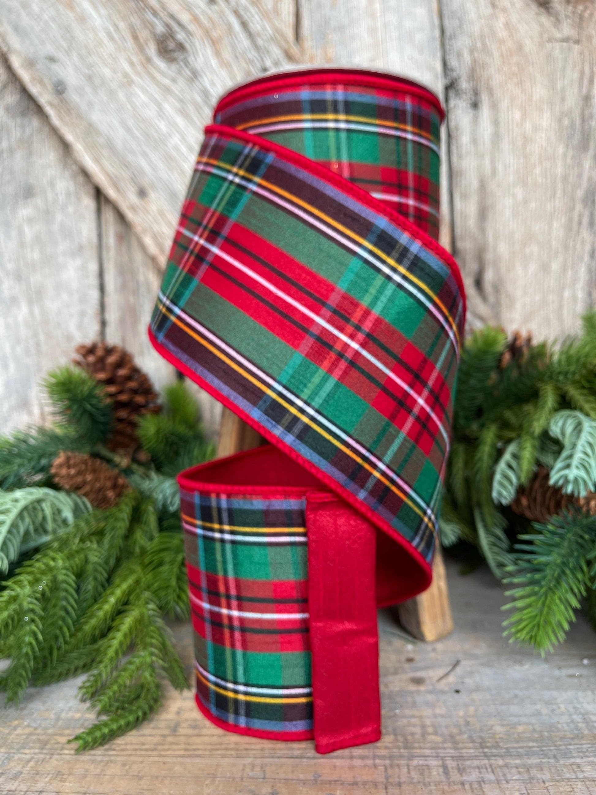 4" Chistmas Plaid ribbon, Farrisilk Ribbon, Simply plaid ribbon, Red Christmas plaid ribbon, wired ribbon, RG006-47