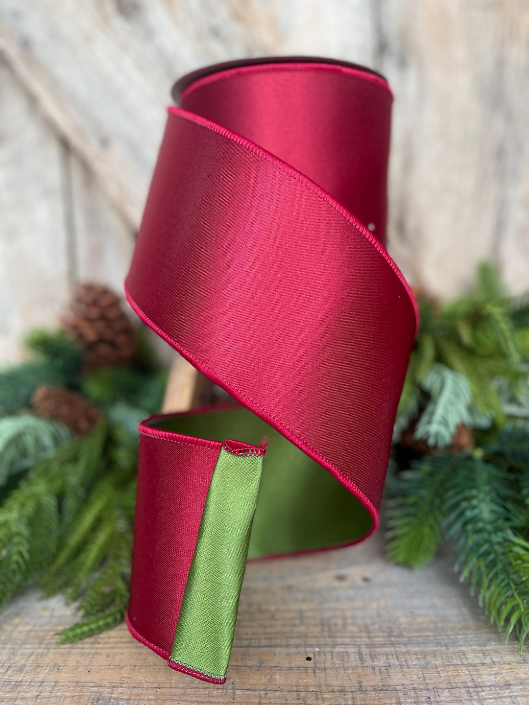4" Ruby Green Satin Ribbon, Farrisilk Ribbon, Wired Ribbon