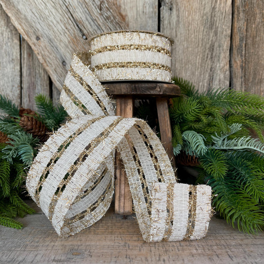 2.5" Ivory Gold Lancet Lace Ribbon, Farrisilk Ribbon, Ivory Ribbon, Christmas Ribbon, RS134-62