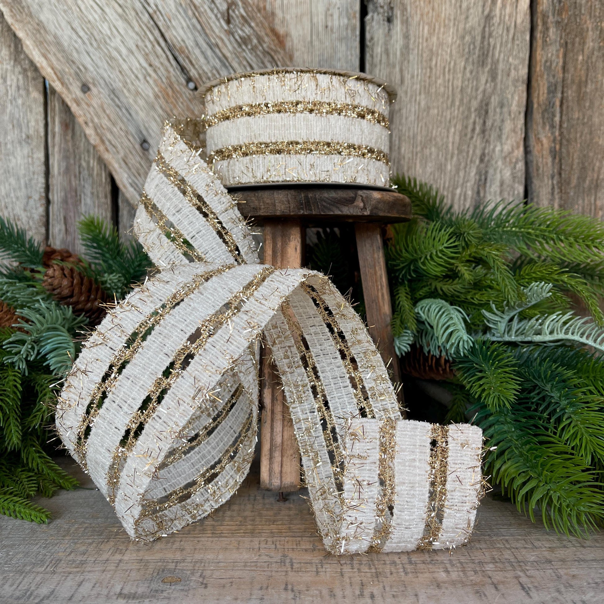 2.5" Ivory Gold Lancet Lace Ribbon, Farrisilk Ribbon, Ivory Ribbon