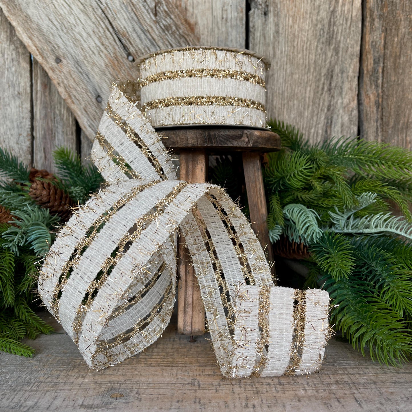 2.5" Ivory Gold Lancet Lace Ribbon, Farrisilk Ribbon, Ivory Ribbon