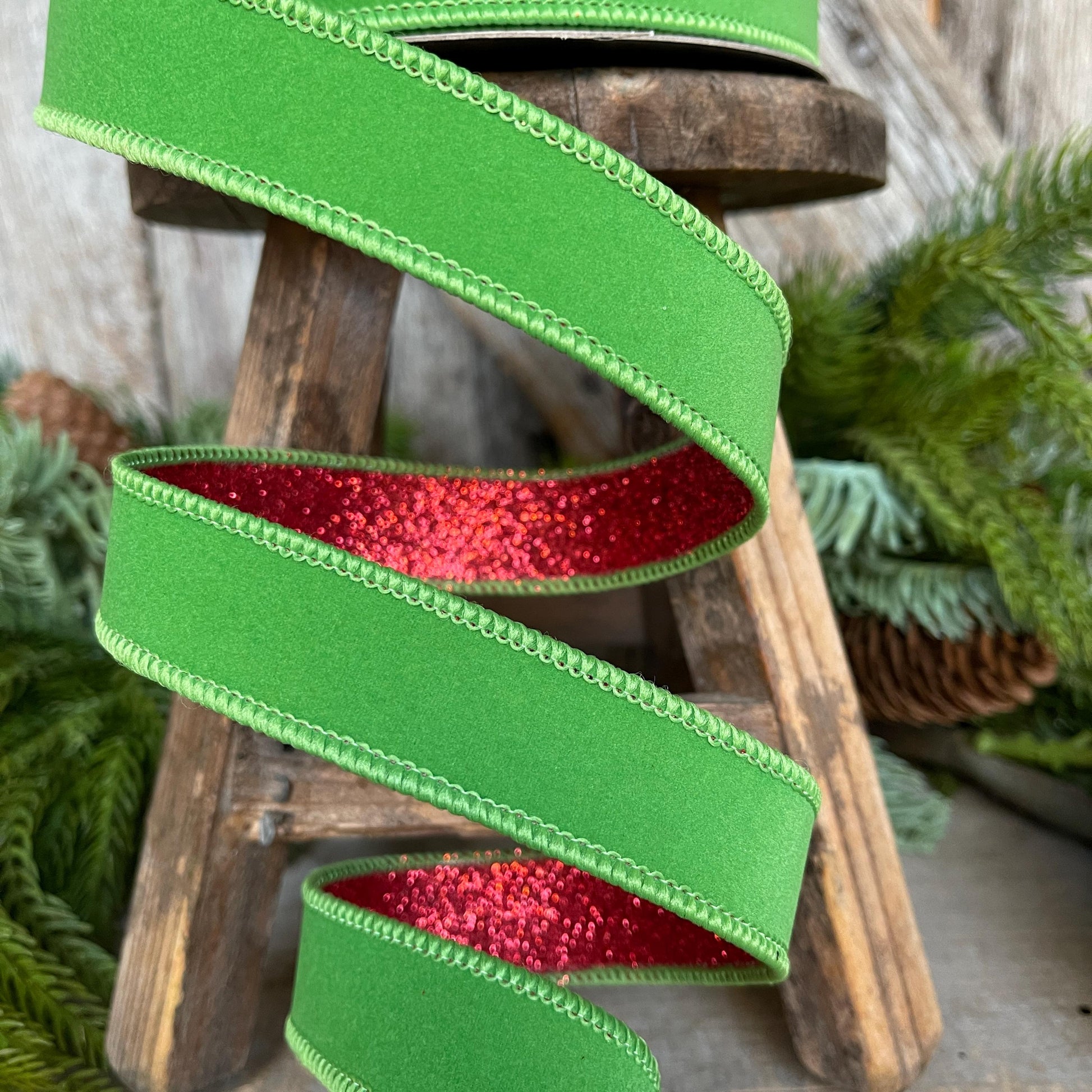 1" Lime Green & Red Ribbon, Farrisilk Ribbon, Green Red Fusion Ribbon