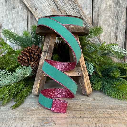 1" Teal & Hot Pink Fusion Ribbon, Farrisilk Ribbon, Teal, Narrow Ribbon, Wired RIbbon, Christmas Ribbon, Teal Pink Ribbon, RS200-18