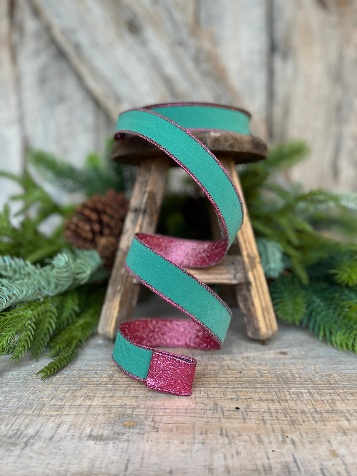 1" Teal &amp; Hot Pink Fusion Ribbon, Farrisilk Ribbon, Teal