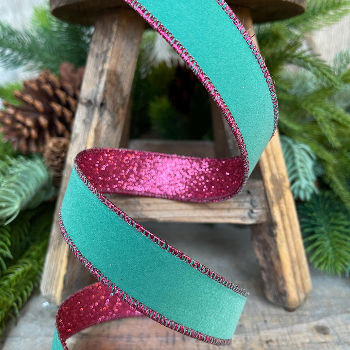 1" Teal &amp; Hot Pink Fusion Ribbon, Farrisilk Ribbon, Teal