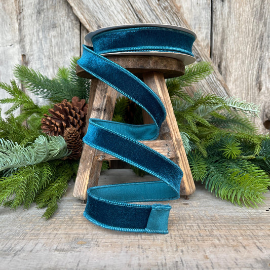 1" Dark Teal Velveteen Ribbon, Farrisilk Ribbon, Teal Ribbon, Fall Ribbon, Christmas Ribbon, Narrow Ribbon, RS267-19