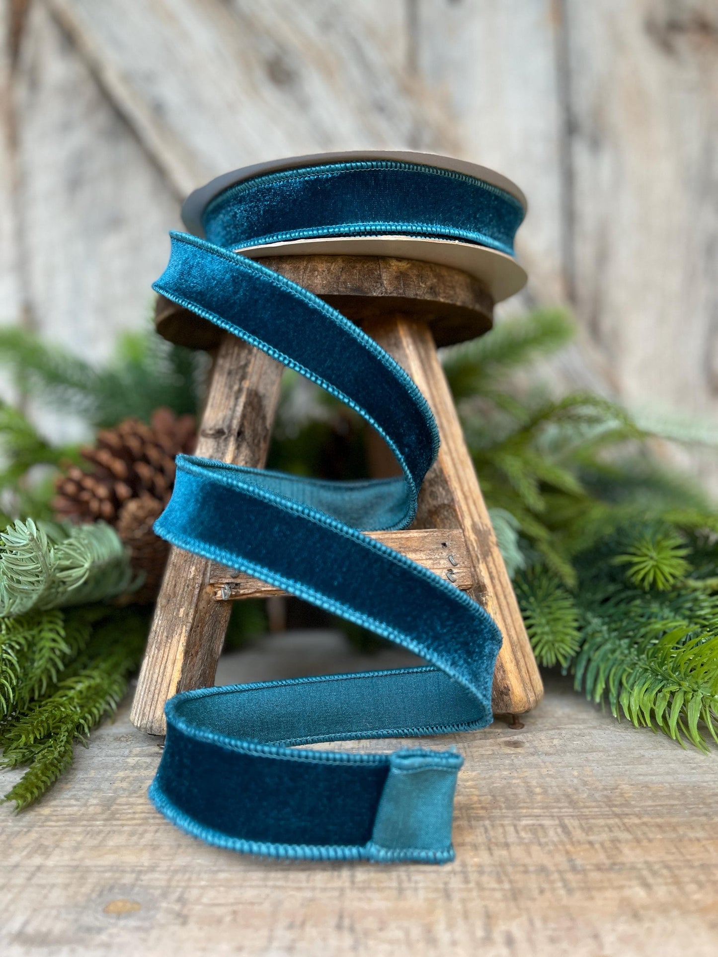 1" Dark Teal Velveteen Ribbon, Farrisilk Ribbon, Teal Ribbon