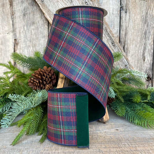 4" Blue Westchester Plaid Ribbon, Farrisilk Ribbon, Traditional Christmas Plaid Ribbon, Designer Ribbon, Navy Blue Tartan Plaid, RS275-32