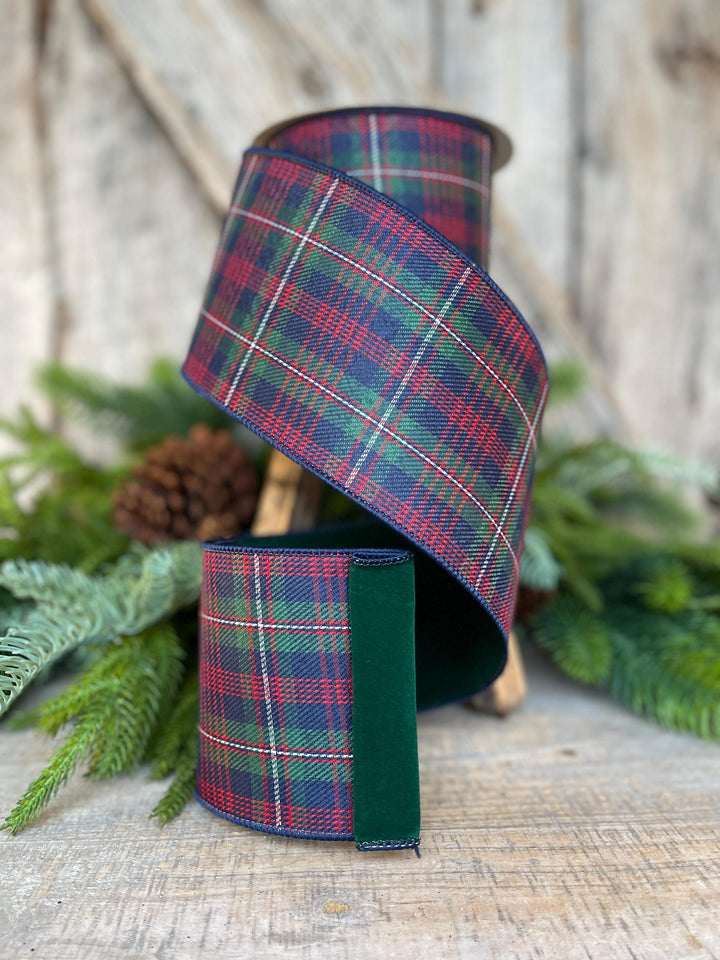 4" Blue Westchester Plaid Ribbon, Farrisilk Ribbon, Traditional Christmas Plaid Ribbon