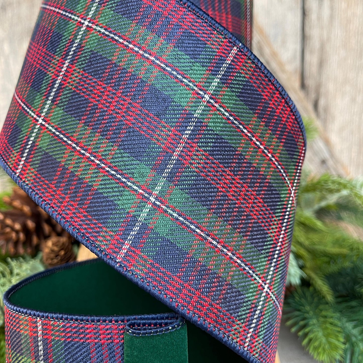4" Blue Westchester Plaid Ribbon, Farrisilk Ribbon, Traditional Christmas Plaid Ribbon