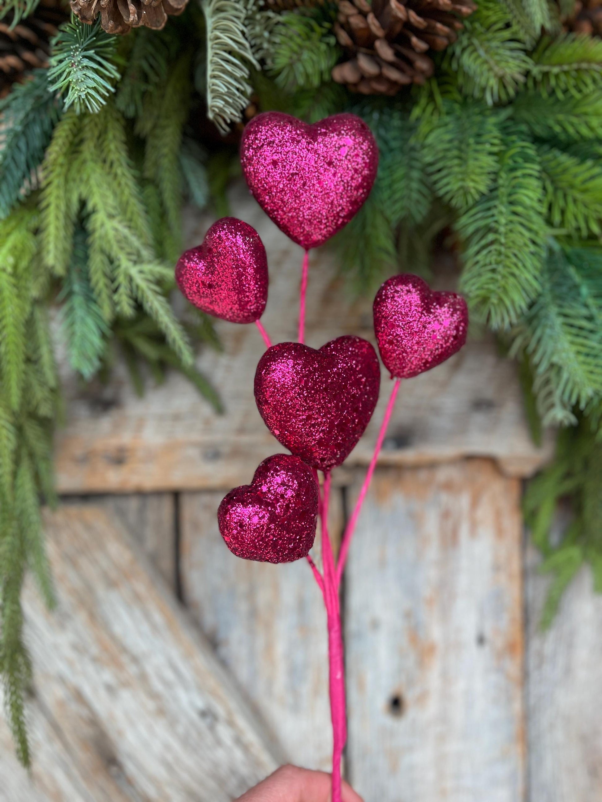 19" Hot Pink Heart Spray, Valentine's Heart Stem, Valentine Spray, Valentine Heart Pick, Wreath Supply, Craft Supply, Vase Filler