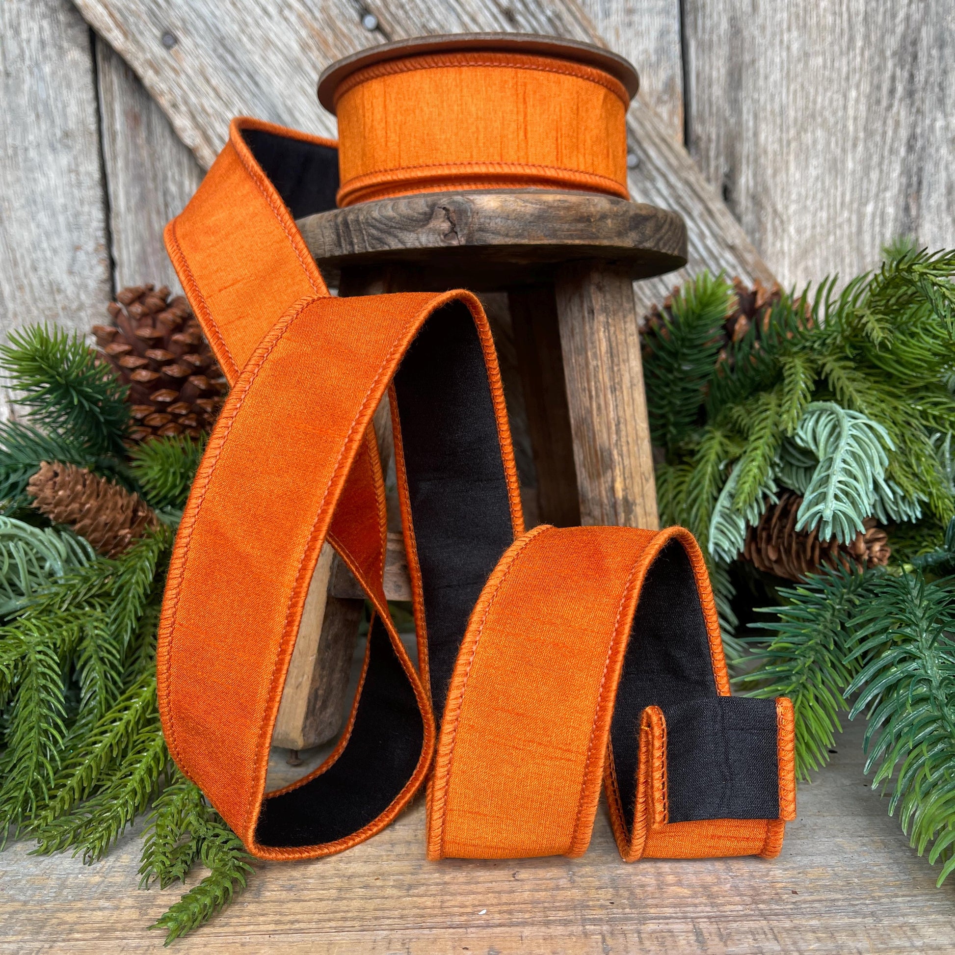 1.5" Orange Black Ribbon, Halloween Ribbon, Wired Ribbon, Designer RIbbon, Double Sided Ribbon, Dupion
