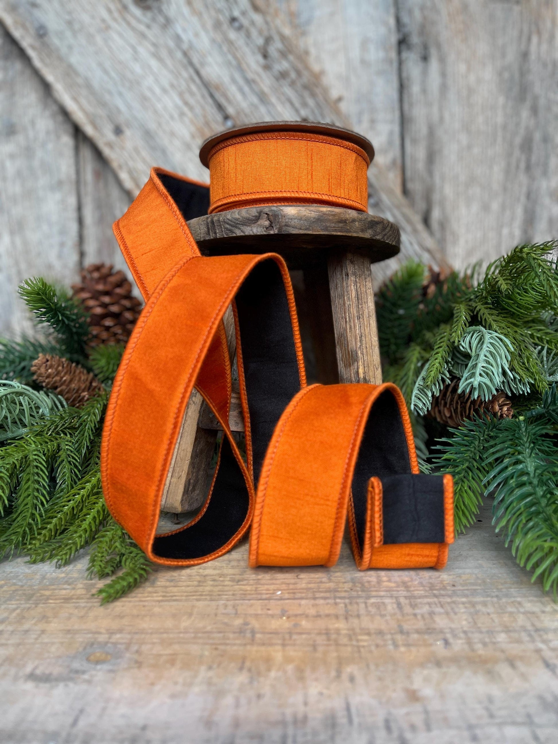 1.5" Orange Black Ribbon, Halloween Ribbon, Wired Ribbon, Designer RIbbon, Double Sided Ribbon, Dupion