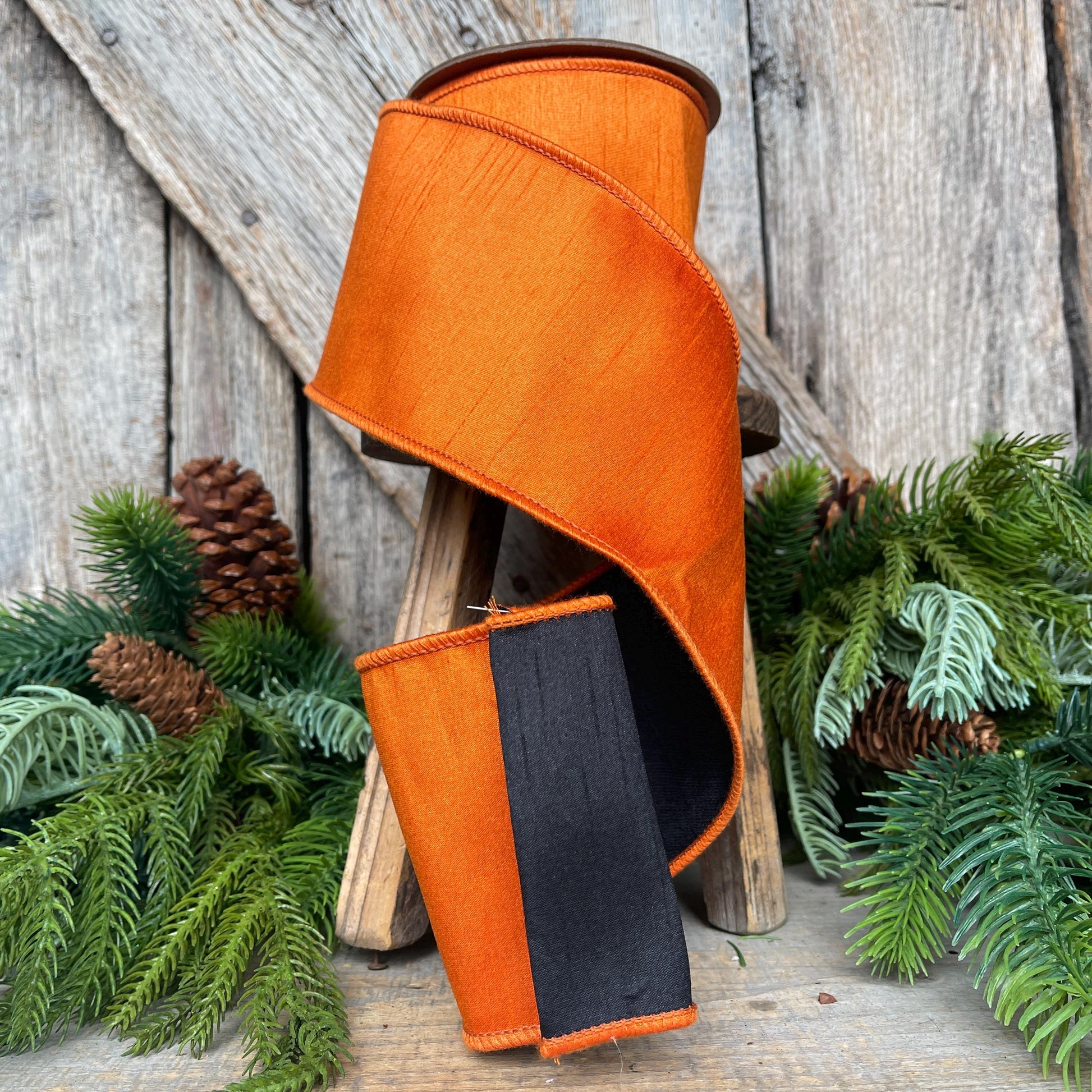 4" Orange Black Ribbon, Halloween Ribbon, Wired Ribbon, Designer RIbbon, Double Sided Ribbon, Dupion