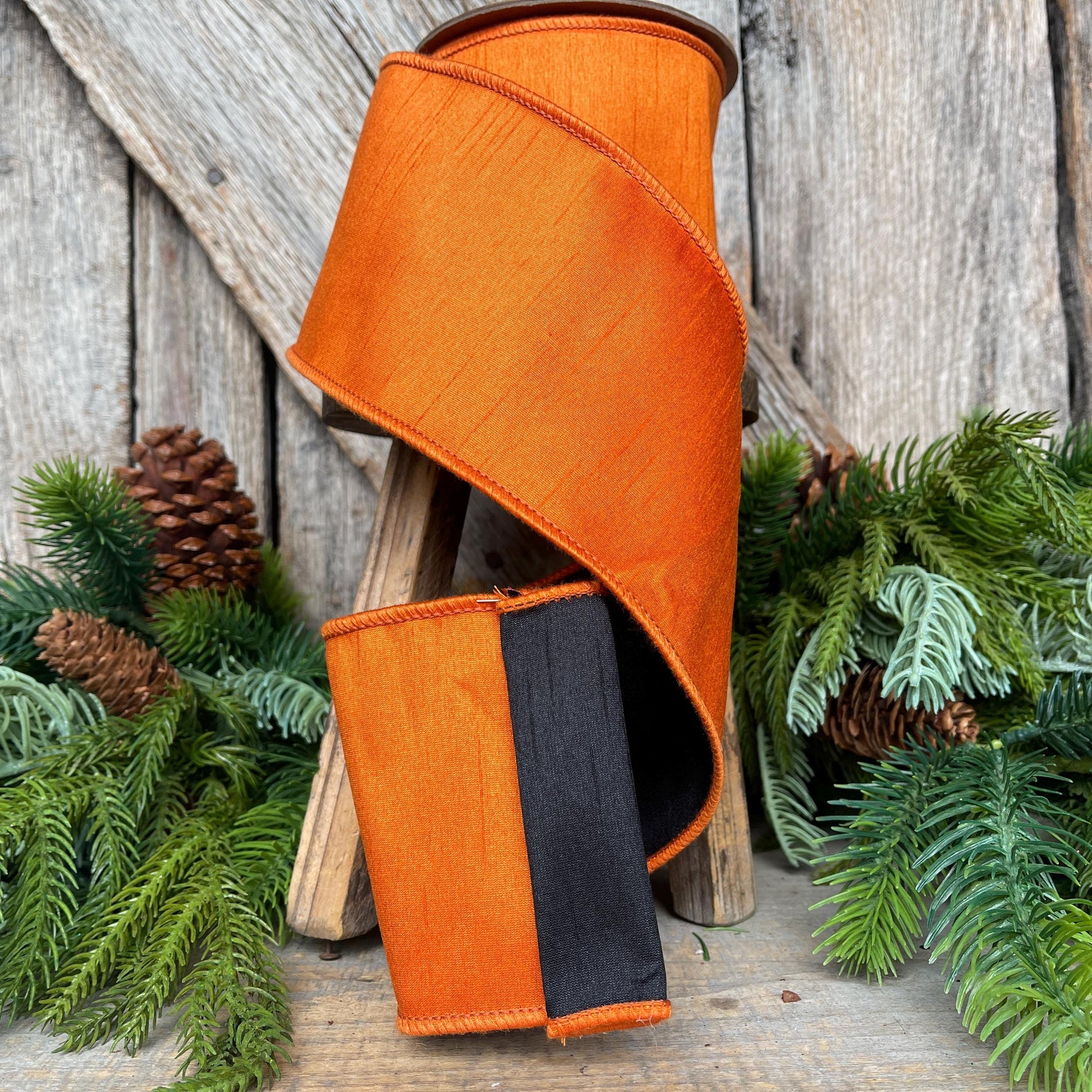 4" Orange Black Ribbon, Halloween Ribbon, Wired Ribbon, Designer RIbbon, Double Sided Ribbon, Dupion