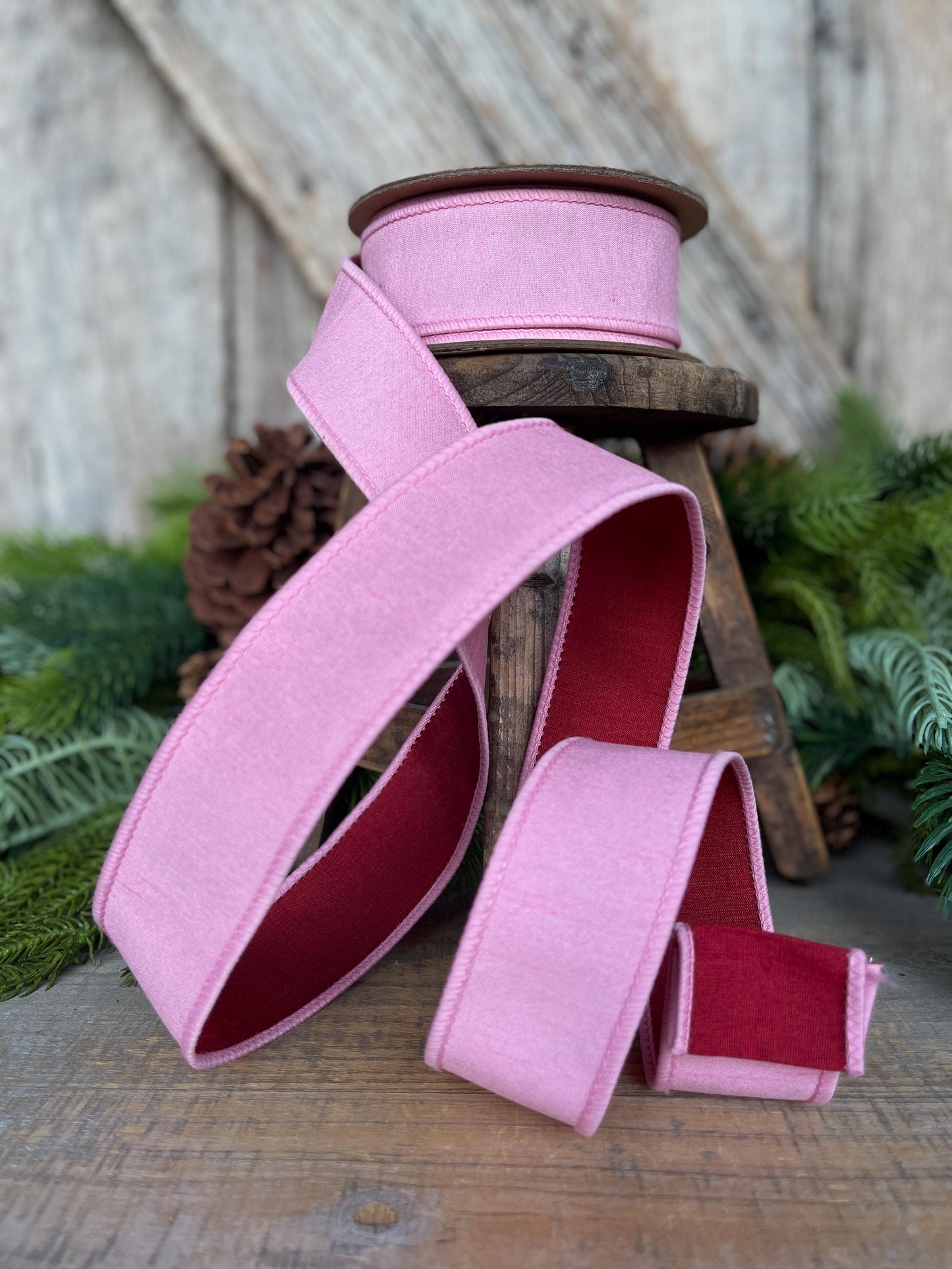 1.5" Pink & Red Ribbon, Doublesided ribbon, Christmas Ribbon, Light Pink Ribbon, Wired RIbbon, Pink Red Ribbon
