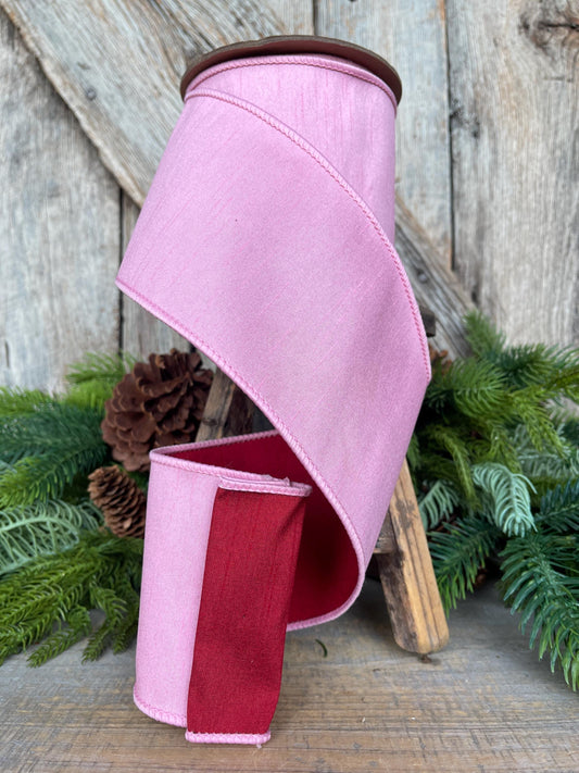 4" Pink & Red Ribbon, Doublesided ribbon, Christmas Ribbon, Light Pink Ribbon, Wired RIbbon, Pink Red Ribbon