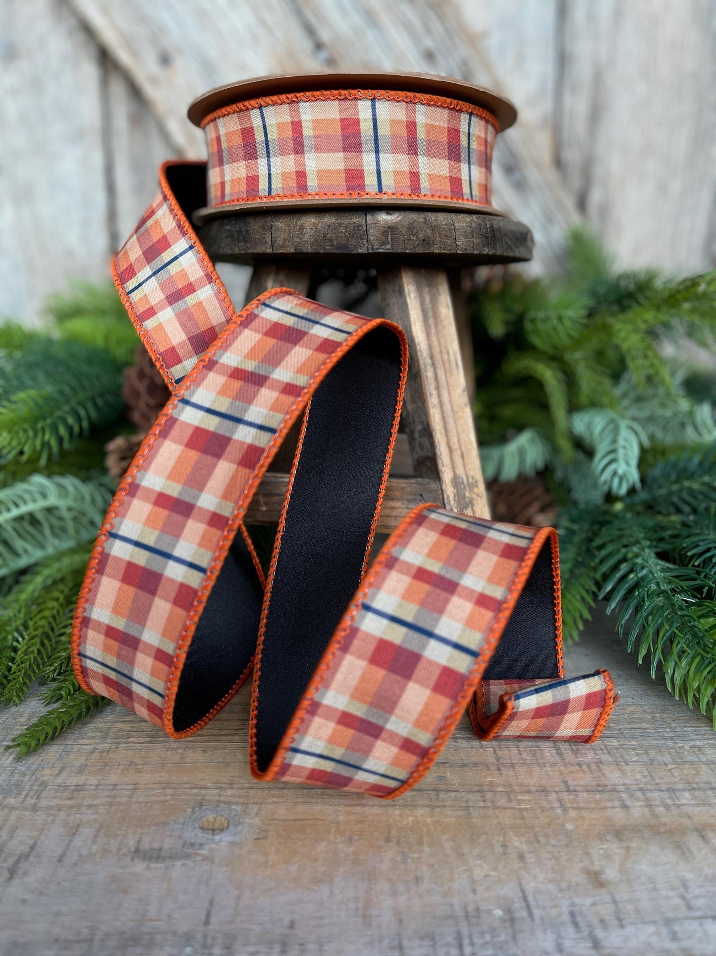 1.5" Fall Plaid Ribbon, Orange Plaid ribbon, Fall Ribbon, Wired Ribbon, Autumn Decor Ribbon