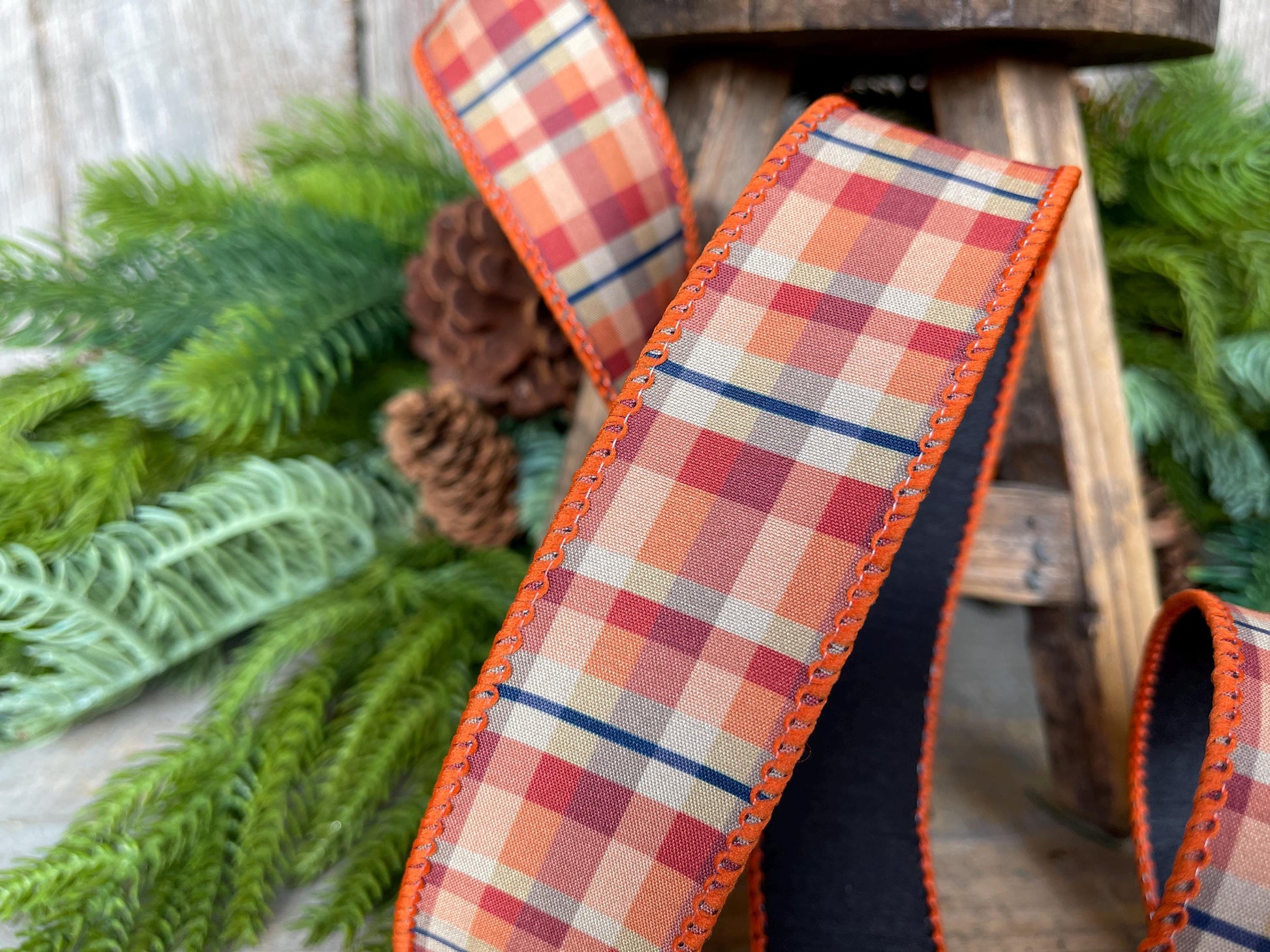 1.5" Fall Plaid Ribbon, Orange Plaid ribbon, Fall Ribbon, Wired Ribbon, Autumn Decor Ribbon