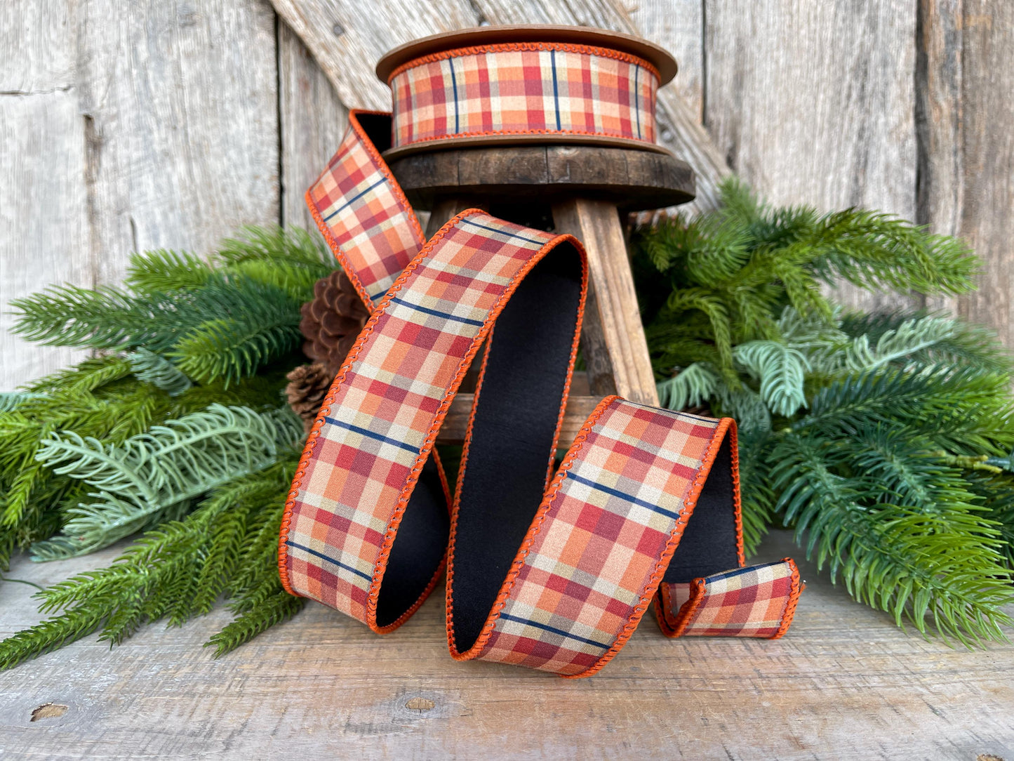 1.5" Fall Plaid Ribbon, Orange Plaid ribbon, Fall Ribbon, Wired Ribbon, Autumn Decor Ribbon