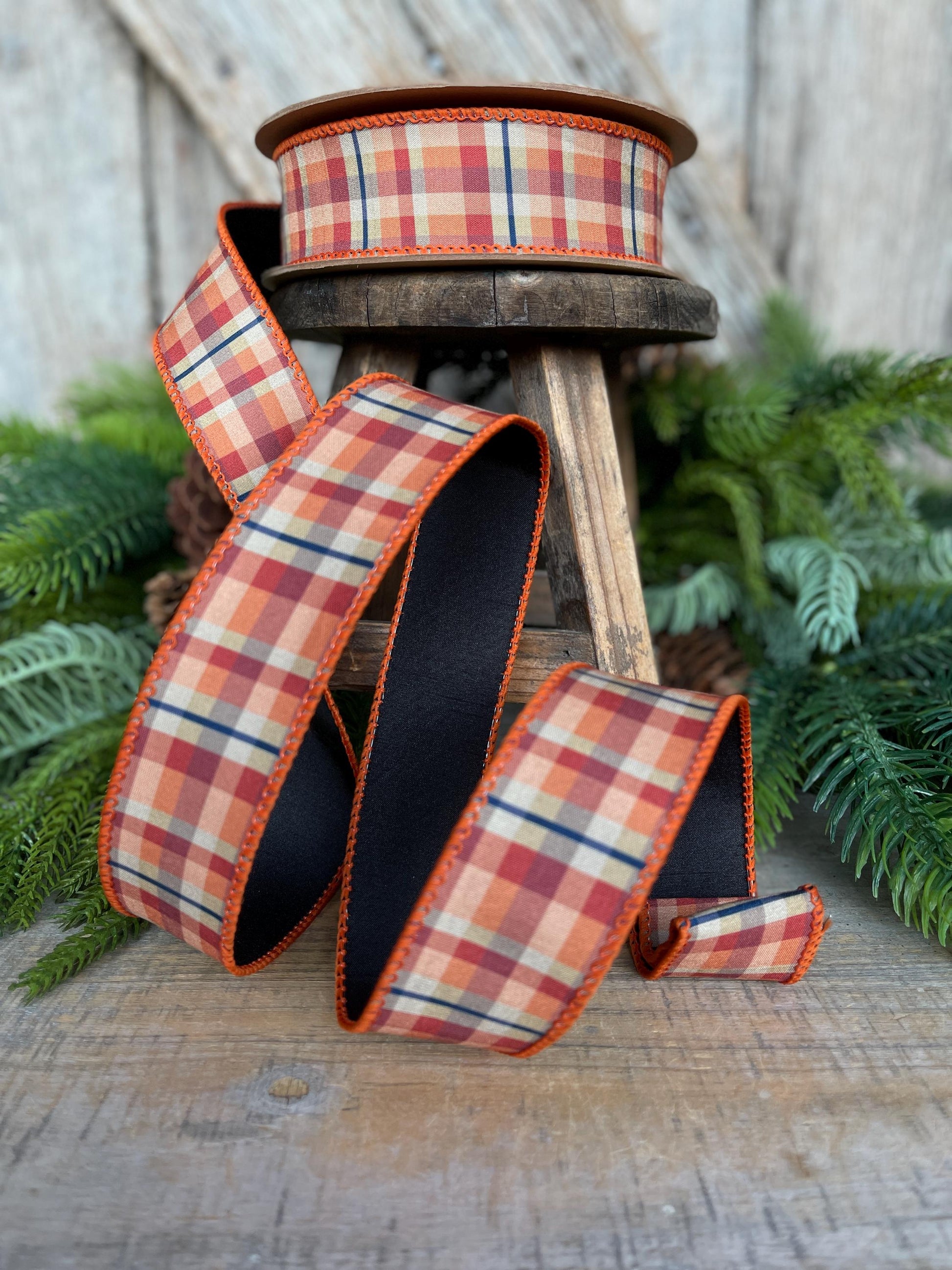 1.5" Fall Plaid Ribbon, Orange Plaid ribbon, Fall Ribbon, Wired Ribbon, Autumn Decor Ribbon