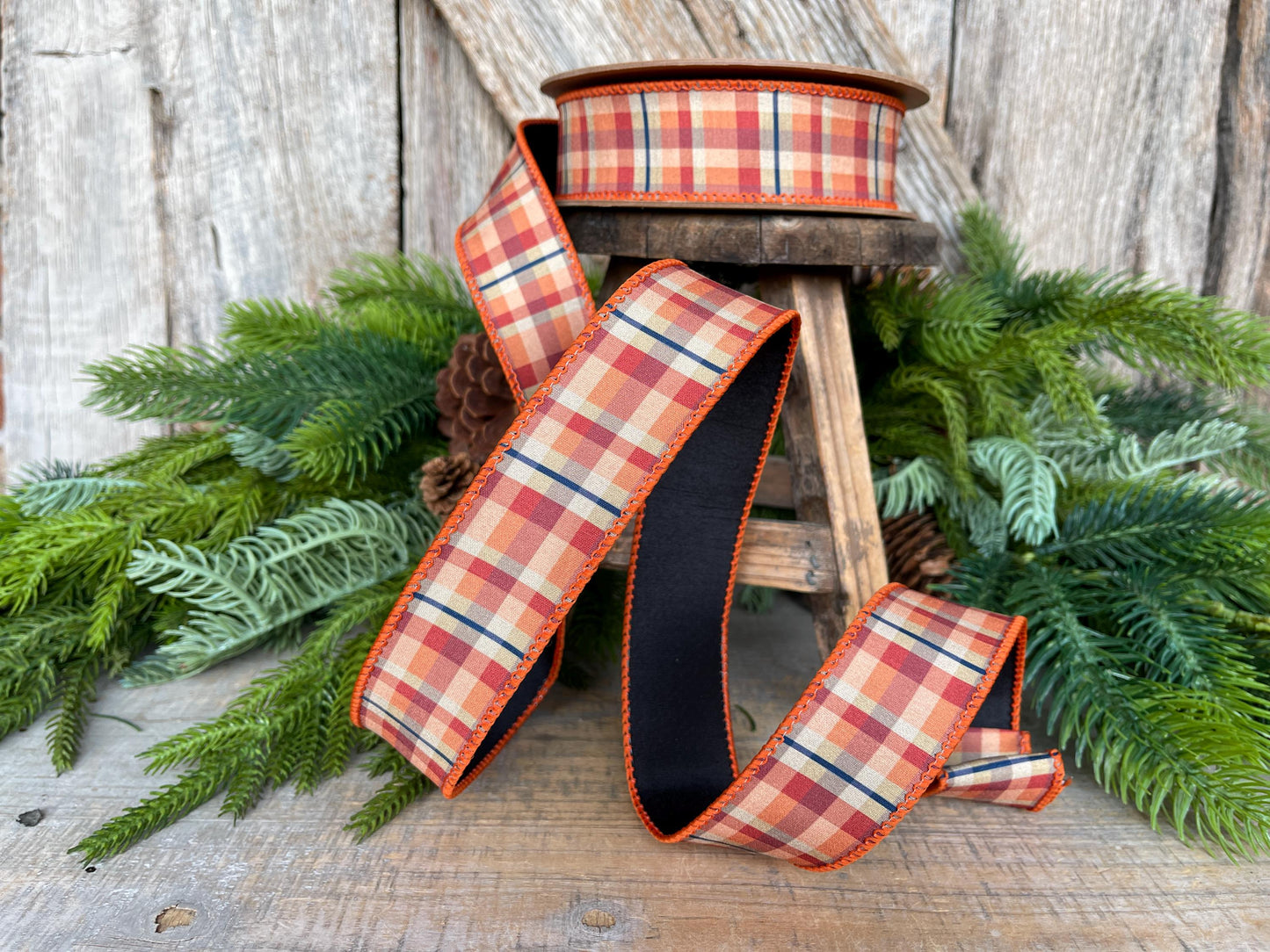 1.5" Fall Plaid Ribbon, Orange Plaid ribbon, Fall Ribbon, Wired Ribbon, Autumn Decor Ribbon