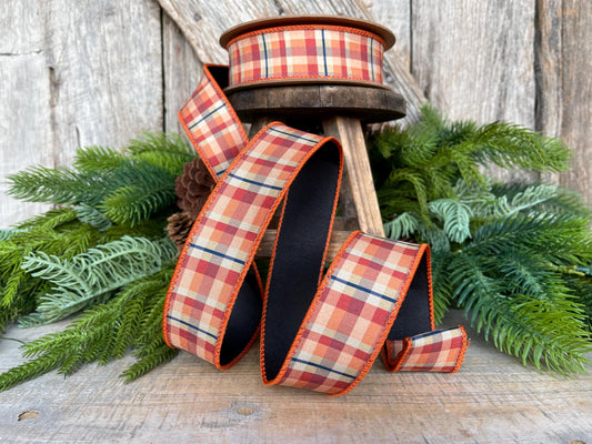 1.5" Fall Plaid Ribbon, Orange Plaid ribbon, Fall Ribbon, Wired Ribbon, Autumn Decor Ribbon