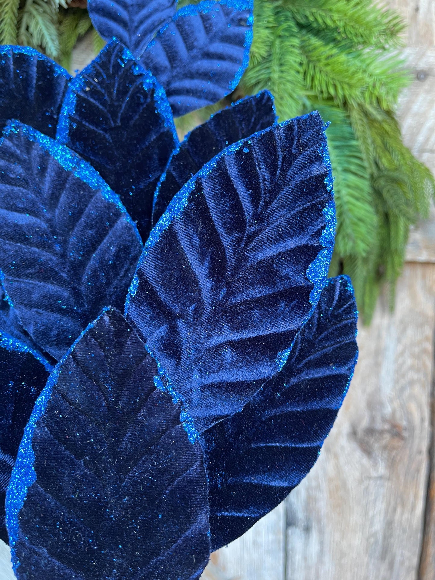 25" Navy Blue Leaf Spray, Blue Velvet Leaf Spray, Christmas Picks Stems, Christmas Tree Picks, 85361NVBL