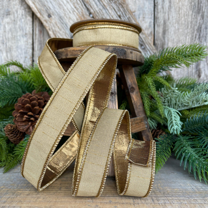 1" Gold Ribbon, Gold Christmas Ribbon, Wired Ribbon