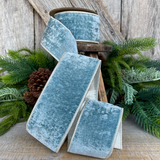 2.5" Aqua Celadon Velvet, Christmas Velvet, Blue Green Velvet