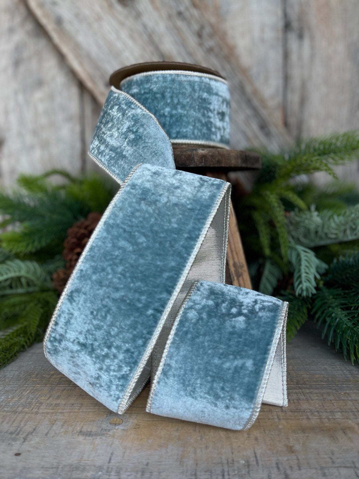 2.5" Aqua Celadon Velvet, Christmas Velvet, Blue Green Velvet