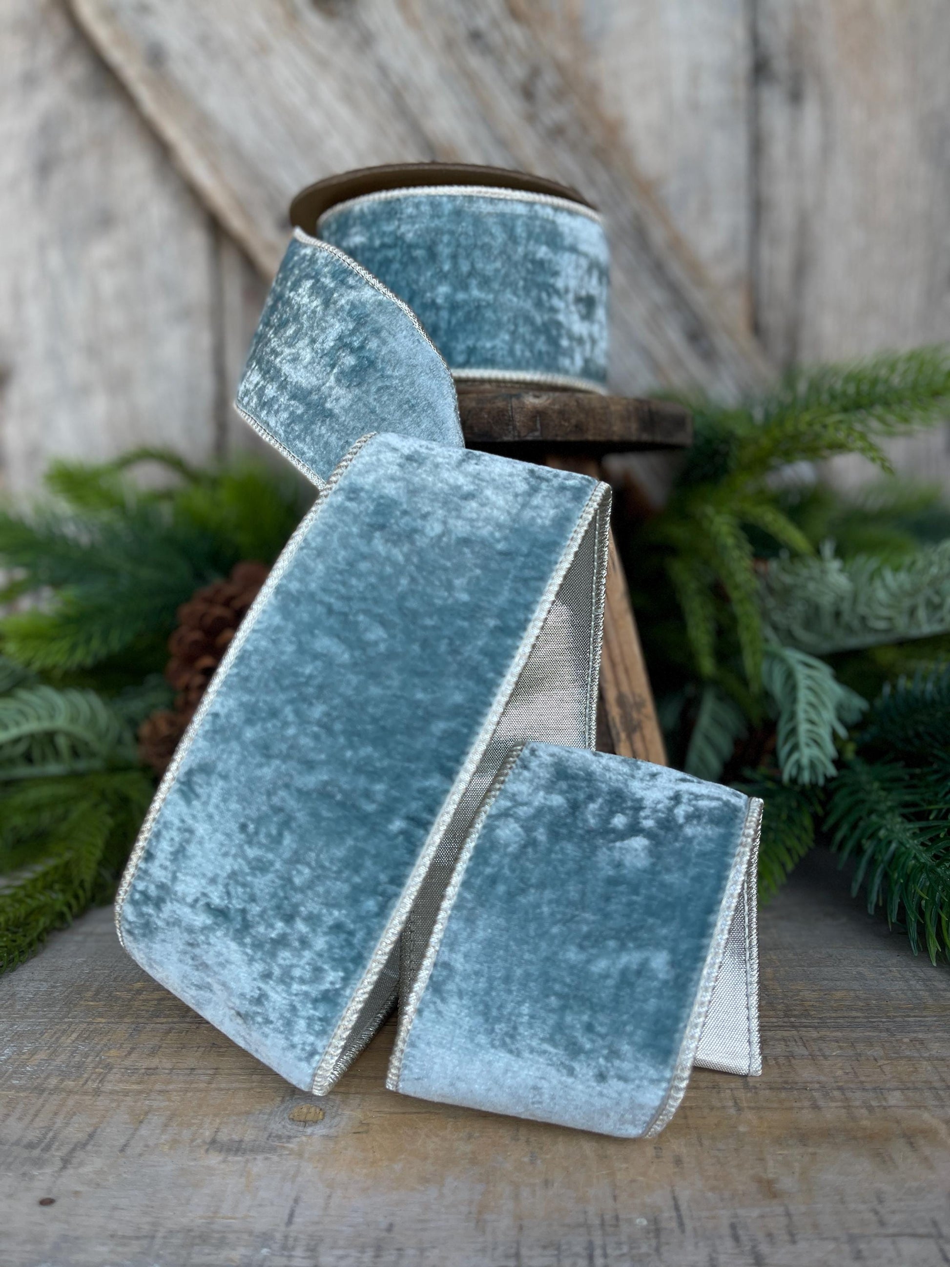 2.5" Aqua Celadon Velvet, Christmas Velvet, Blue Green Velvet