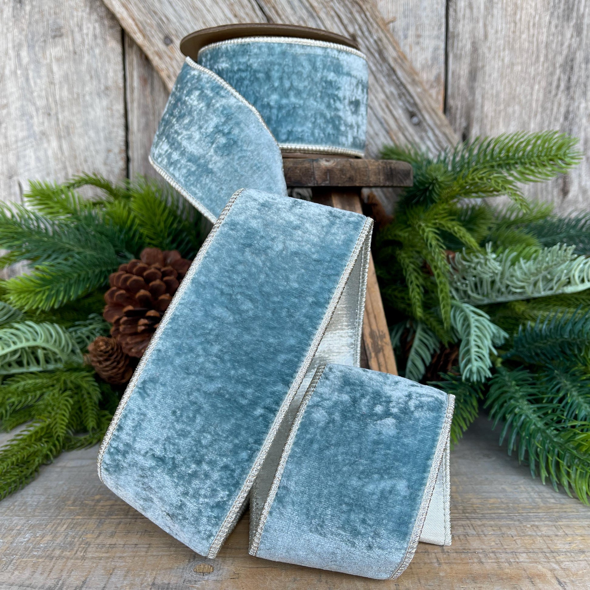 2.5" Aqua Celadon Velvet, Christmas Velvet, Blue Green Velvet