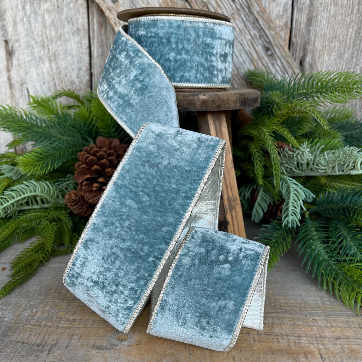 2.5" Aqua Celadon Velvet, Christmas Velvet, Blue Green Velvet