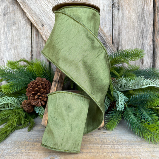 4" Dark Moss Green Ribbon, Wired RIbbon, Olive Green Ribbon, Christmas Ribbon, Wide Ribbon