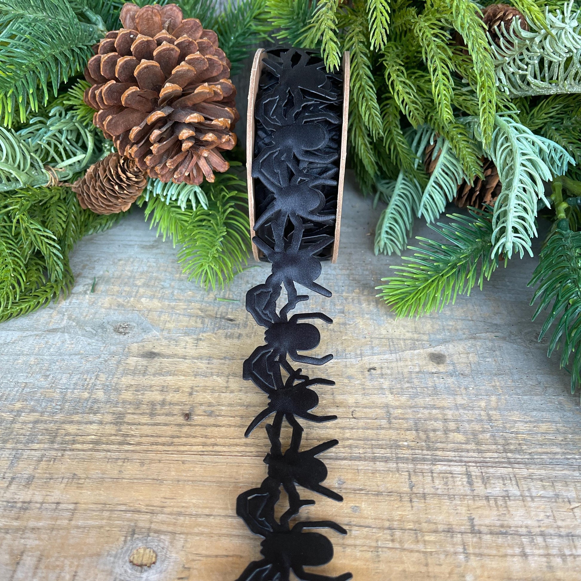 1.5" Spider Trim Ribbon, Halloween Trim Ribbon, Black Spider Trim