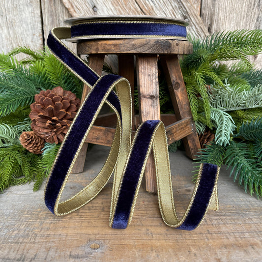 3/4" Navy Blue Velvet Ribbon, Flashy Velvet Ribbon, Navy Blue Velvet Ribbon, Christmas Ribbon