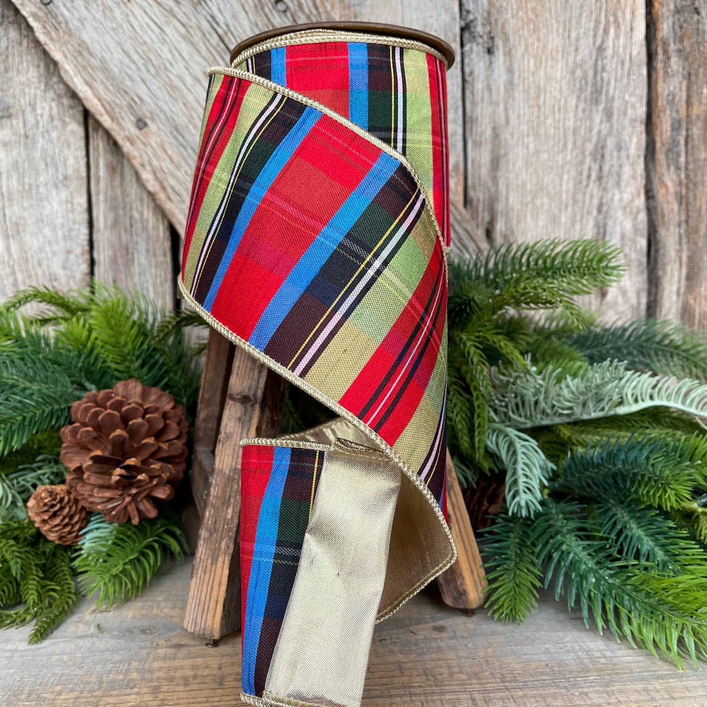 4" Nutcracker Plaid Ribbon, Christmas Plaid Ribbon, Traditional Plaid Ribbon