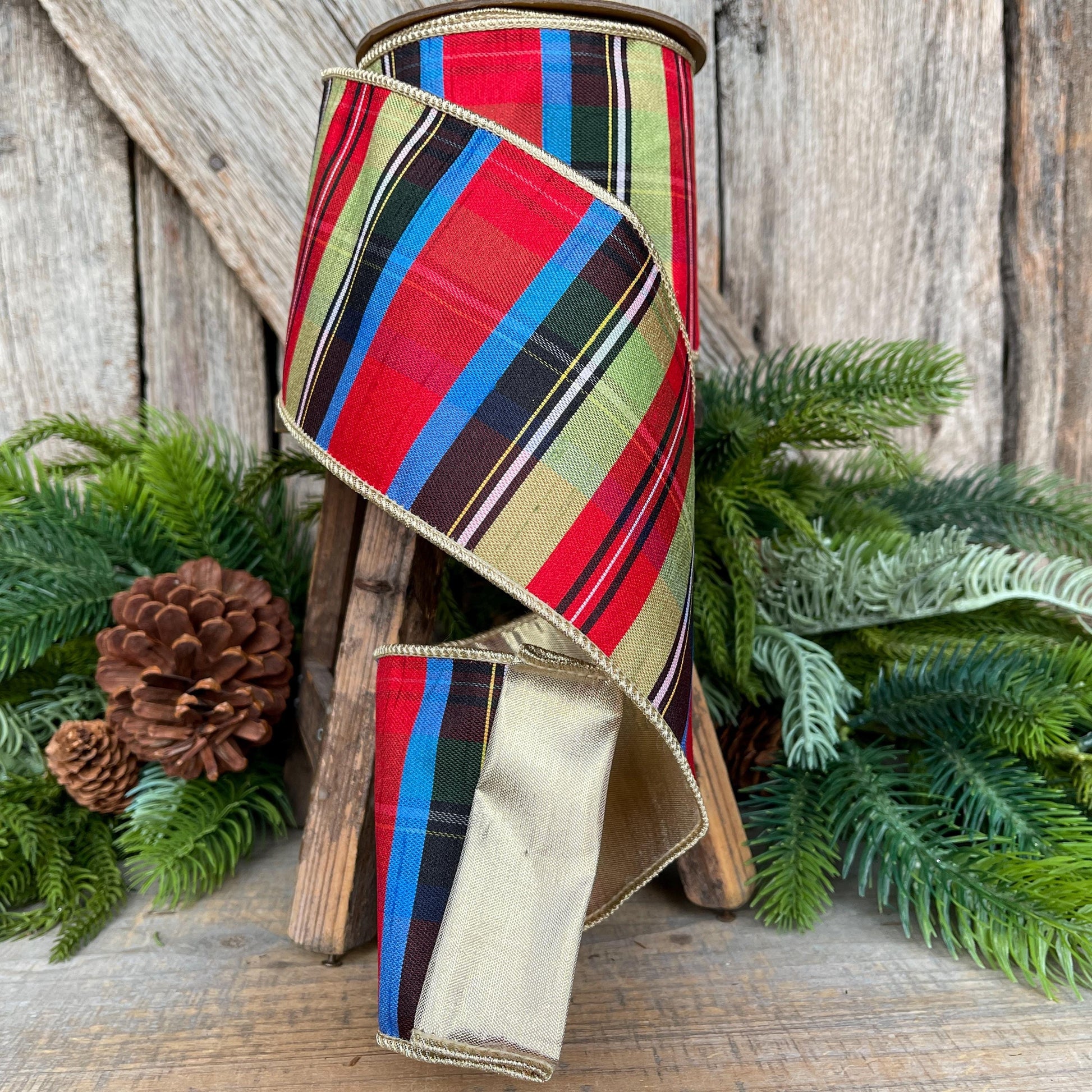 4" Nutcracker Plaid Ribbon, Christmas Plaid Ribbon, Traditional Plaid Ribbon