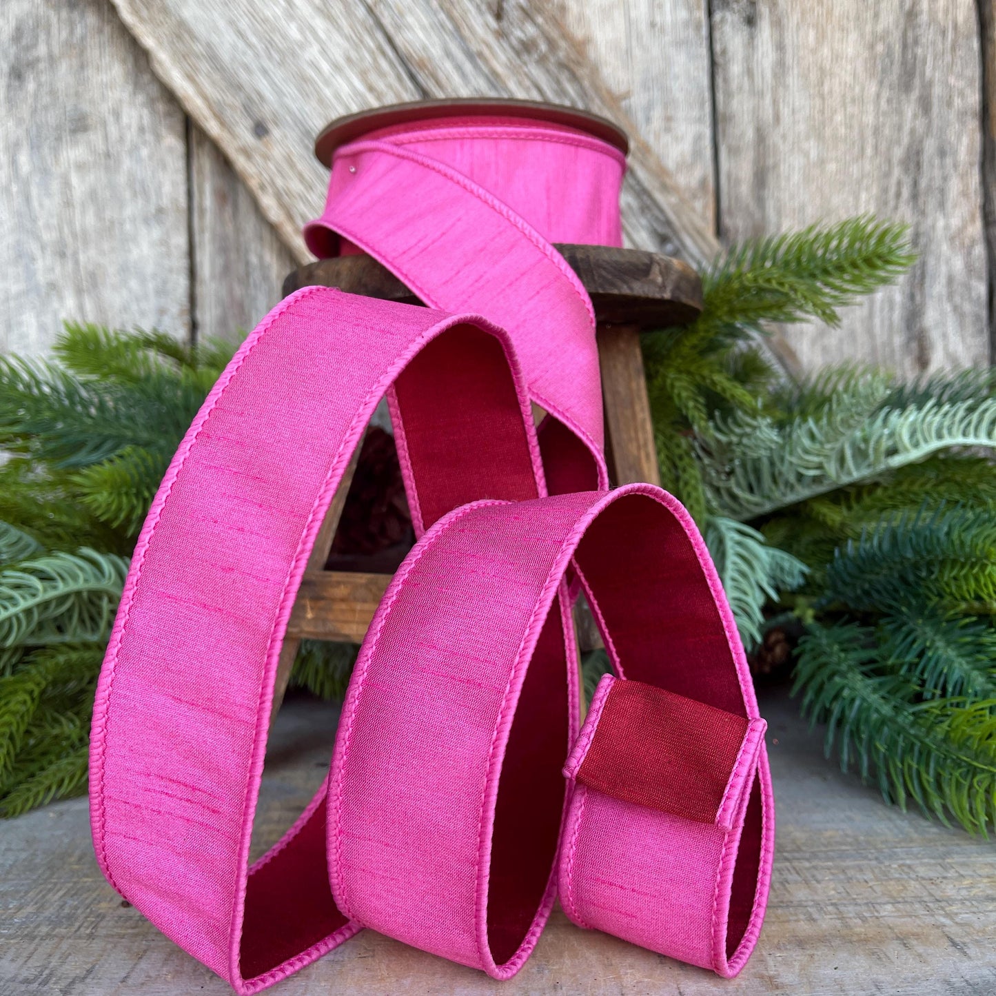 1.5" Bubblegum Pink & Red Ribbon, Doublesided ribbon, Christmas Ribbon, Light Pink Ribbon, Wired RIbbon, Pink Red Ribbon