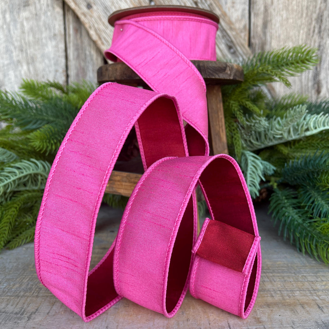 Bubblegum Pink &amp; Red Wired Ribbon: Christmas Holiday Decor - 1.5" x 10 Yards