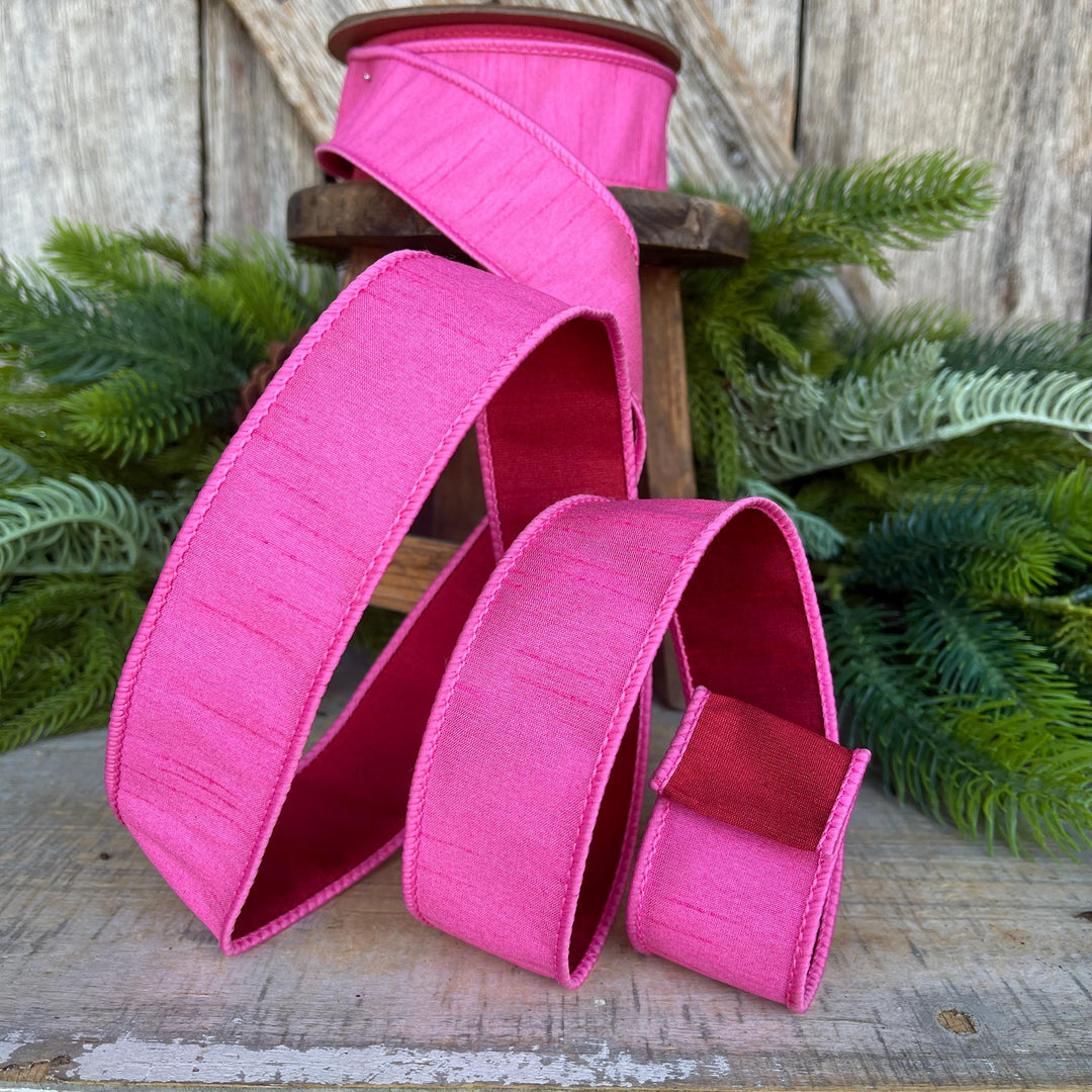 Bubblegum Pink &amp; Red Wired Ribbon: Christmas Holiday Decor - 1.5" x 10 Yards