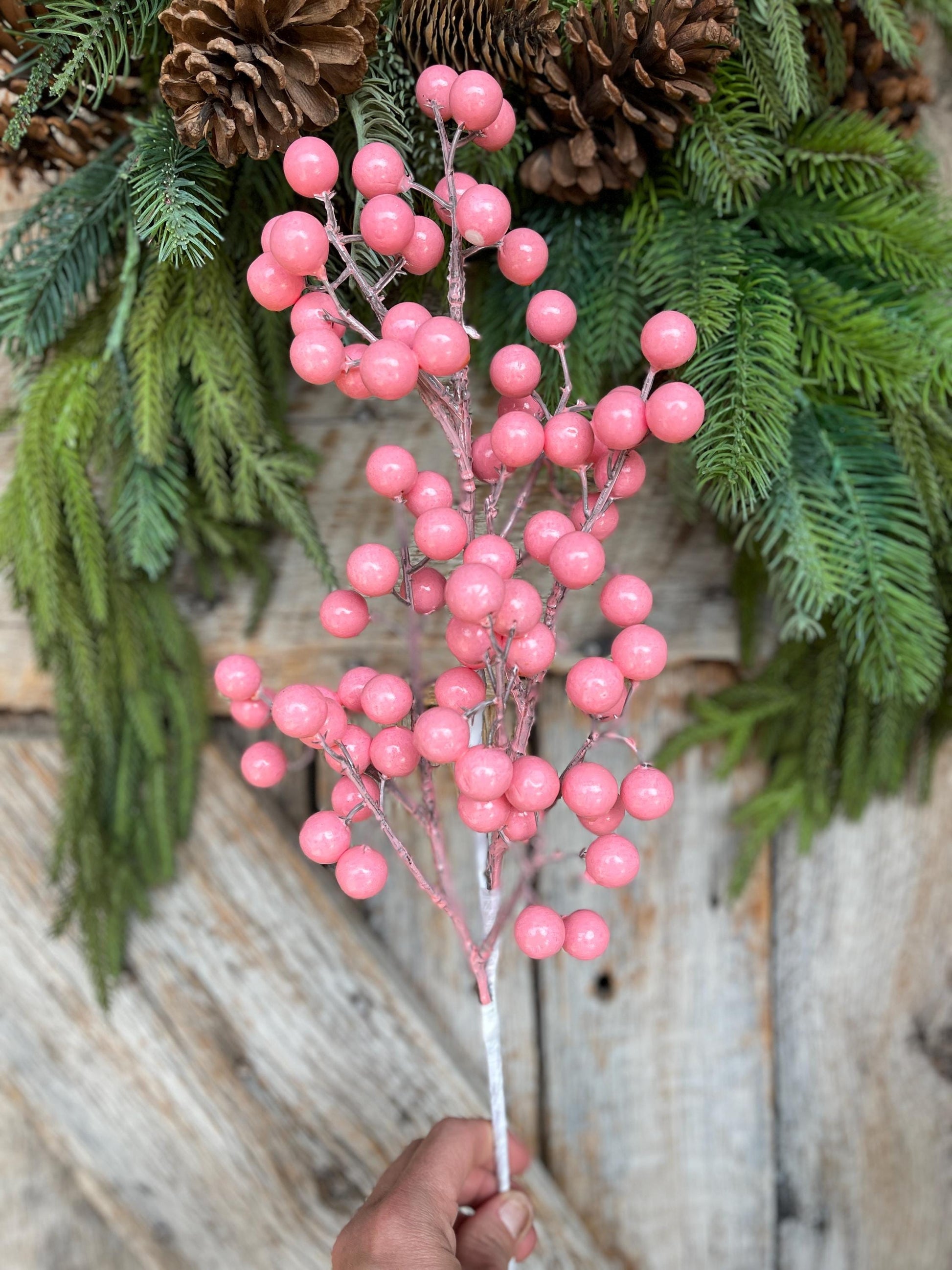 24" Pink Berry Floral Stem, Christmas Berry Stem, Pink Floral Stem, 86311PK