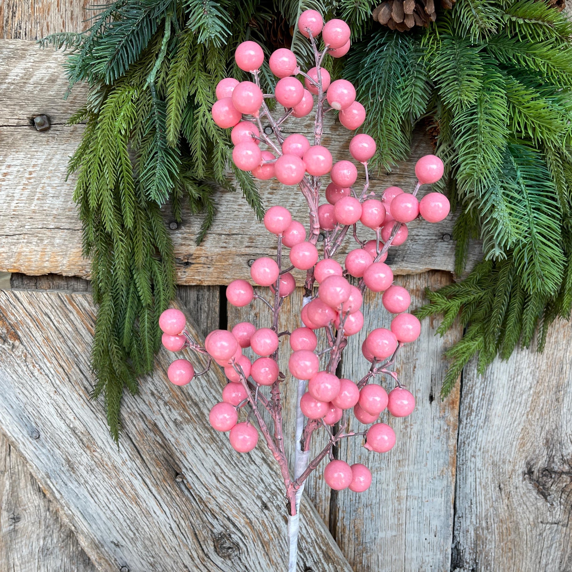 24" Pink Berry Floral Stem, Christmas Berry Stem, Pink Floral Stem, 86311PK