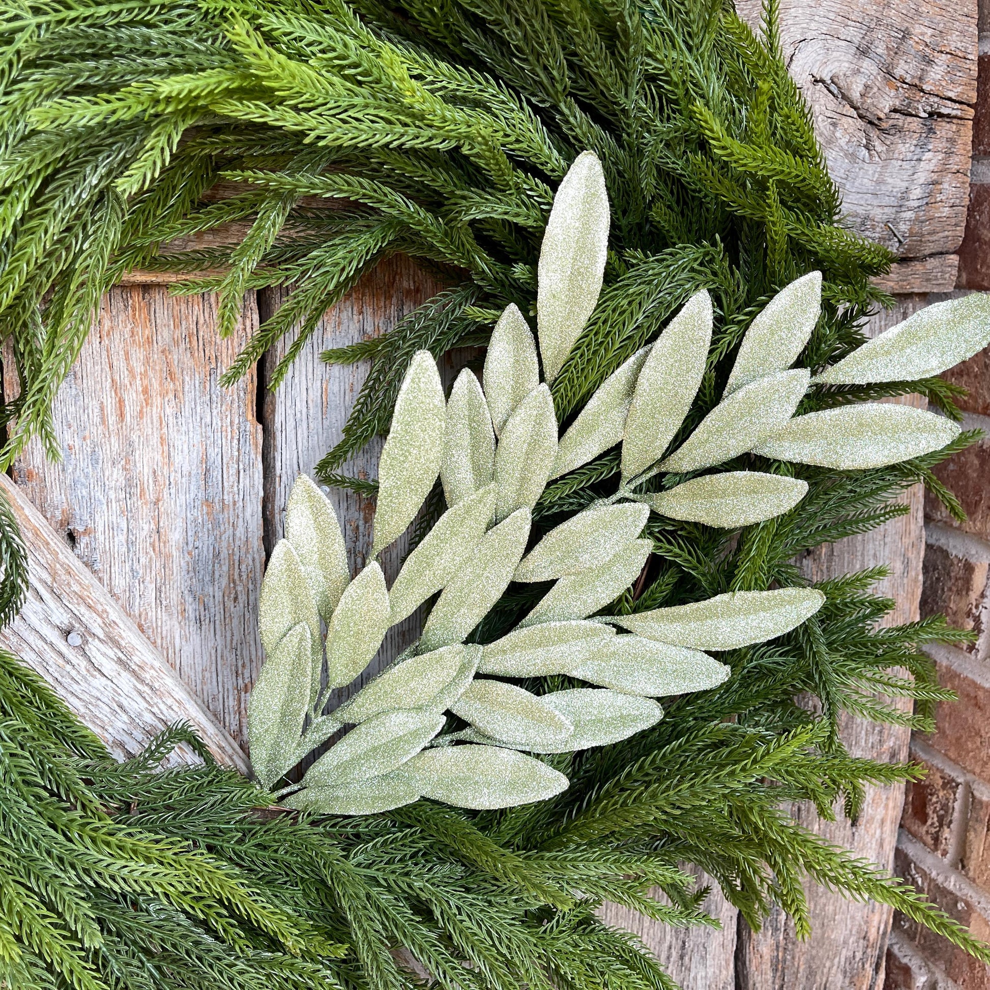 27" Mint Green Laurel Leaf Spray, Mint Sparkle Leaf Spray, Light Green Christmas Picks Stems, Christmas Tree Picks, 86483MINT