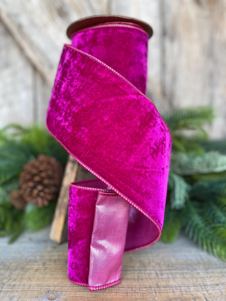 Hot Pink Velvet Wired Christmas Ribbon: 4" Plush Ribbon